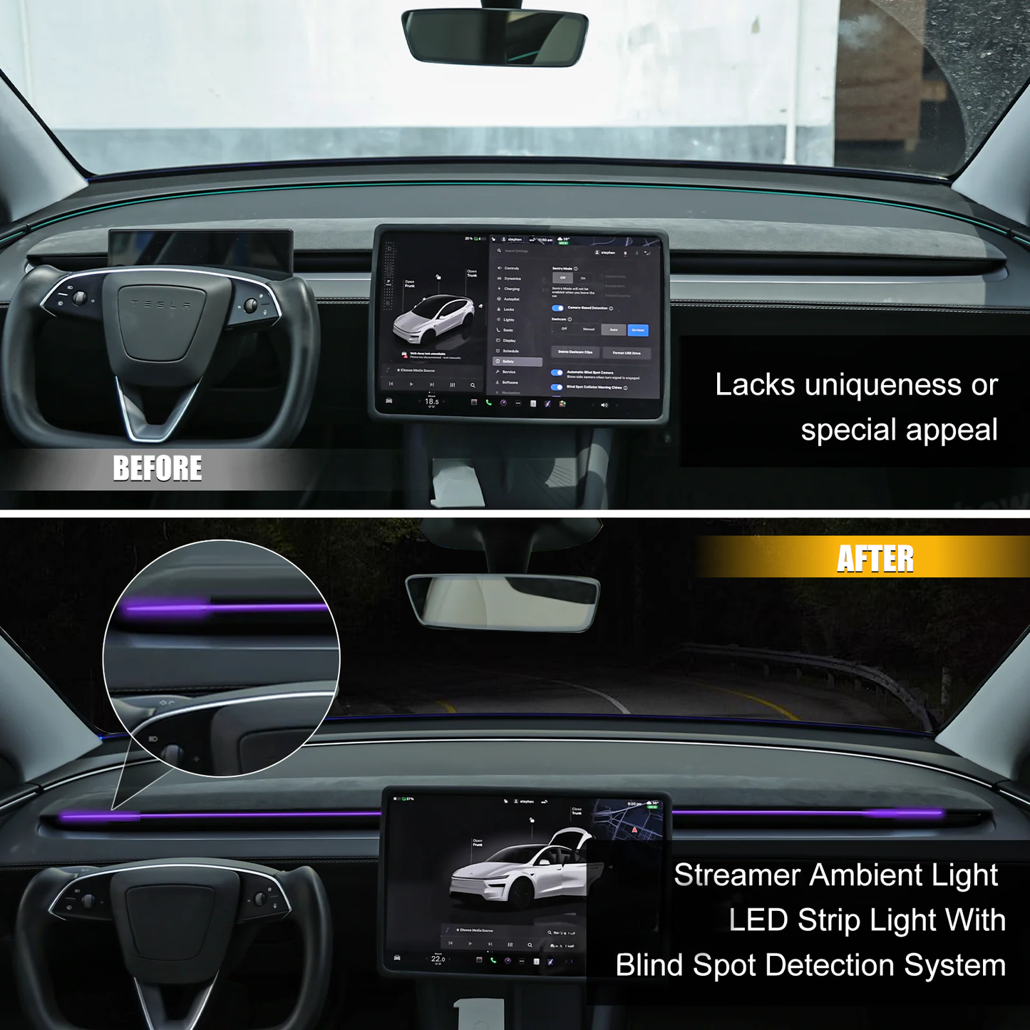 BSD 2.0 Blind Spot Warning System For Tesla Model 3 Highland / Y Juniper/Cybertruck Ambient Lighting