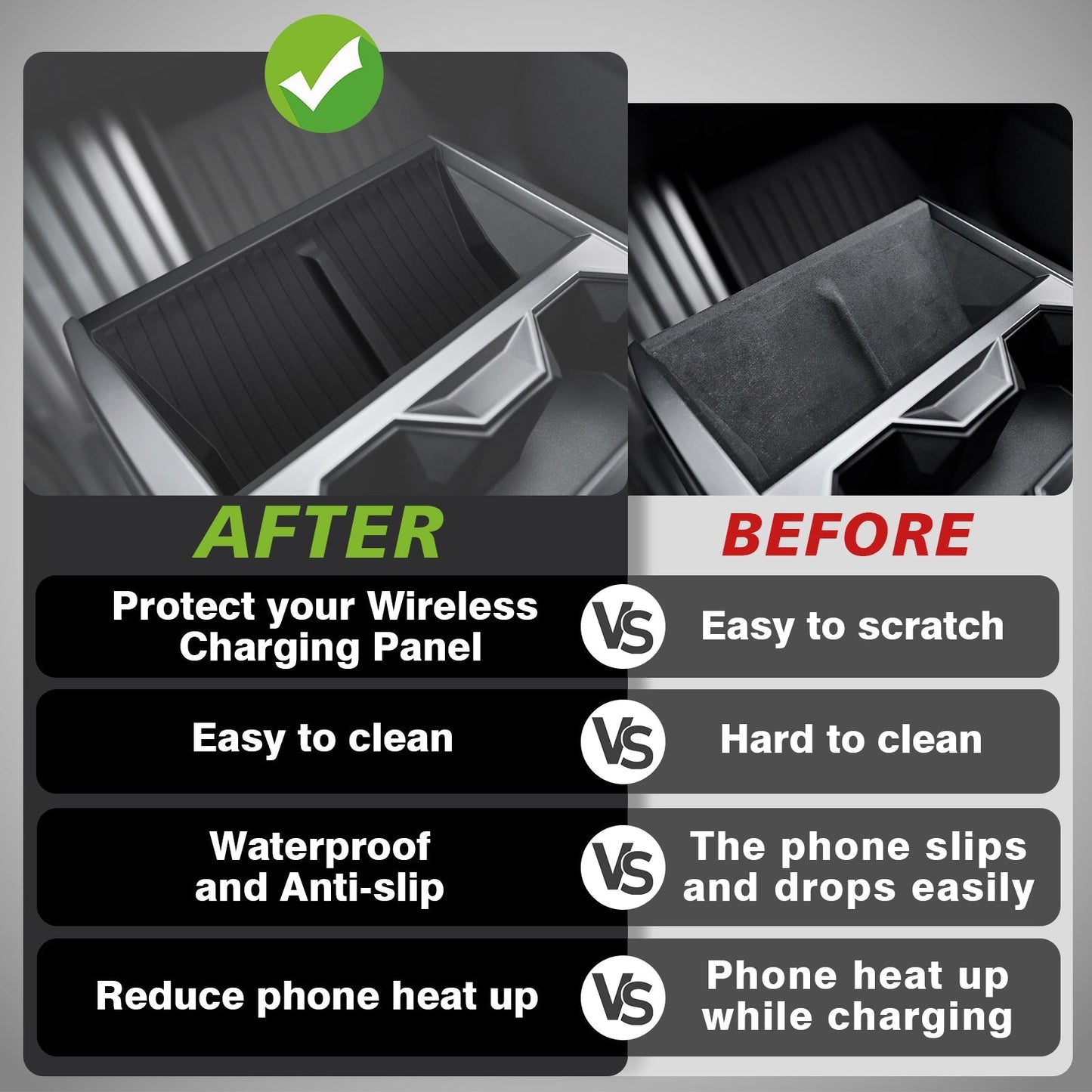 사이버트럭용 Tesstudio 센터 콘솔 전화 충전 구역 실리콘 매트