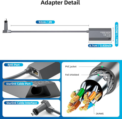Starlink Ethernet Adapter for Rectangular Satellite Internet V2/Gen 2
