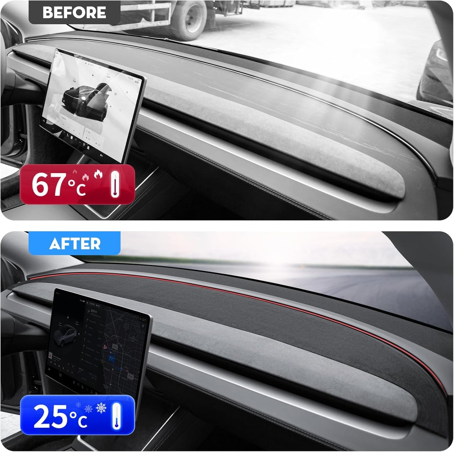 Ctmods 2026 Anti-Glare and Dustproof Dashboard Cover Suede Dashboard Pad Dash Mat for tesla 3/Y