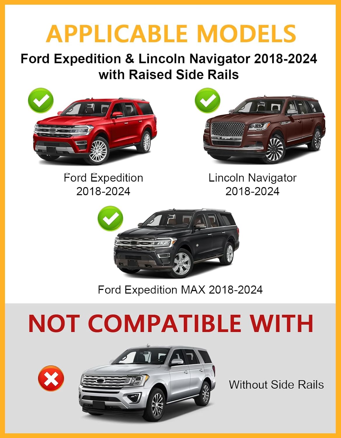 Barras Transversales de Techo de 220 lb para Ford Expedition 2018-2025 y Lincoln Navigator 2018-2024