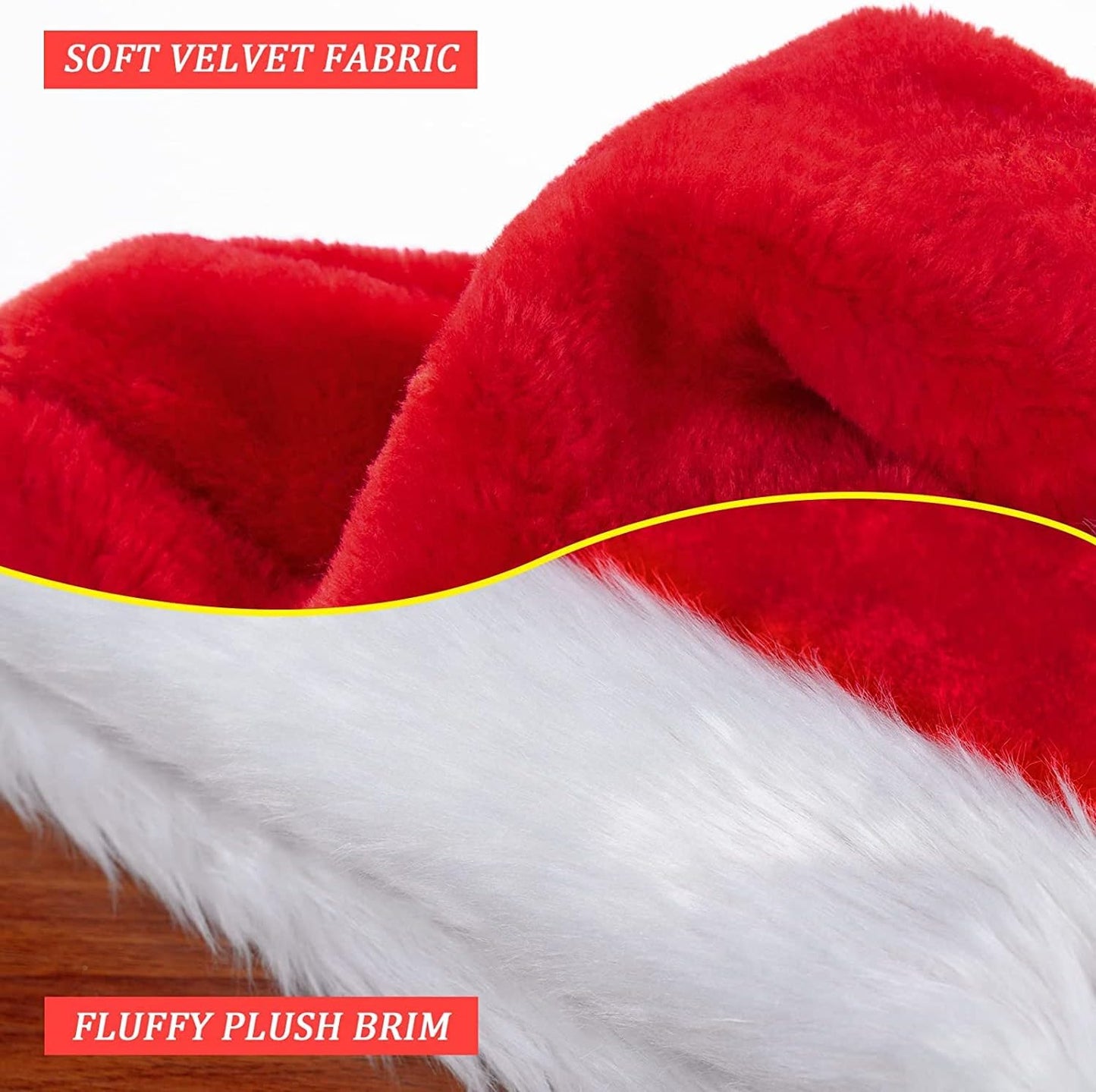Fluffy Santa Hat for Adults – Soft Plush Velvet Comfort Christmas Hat, Classic Red & White Xmas Holiday Party Costume Accessory