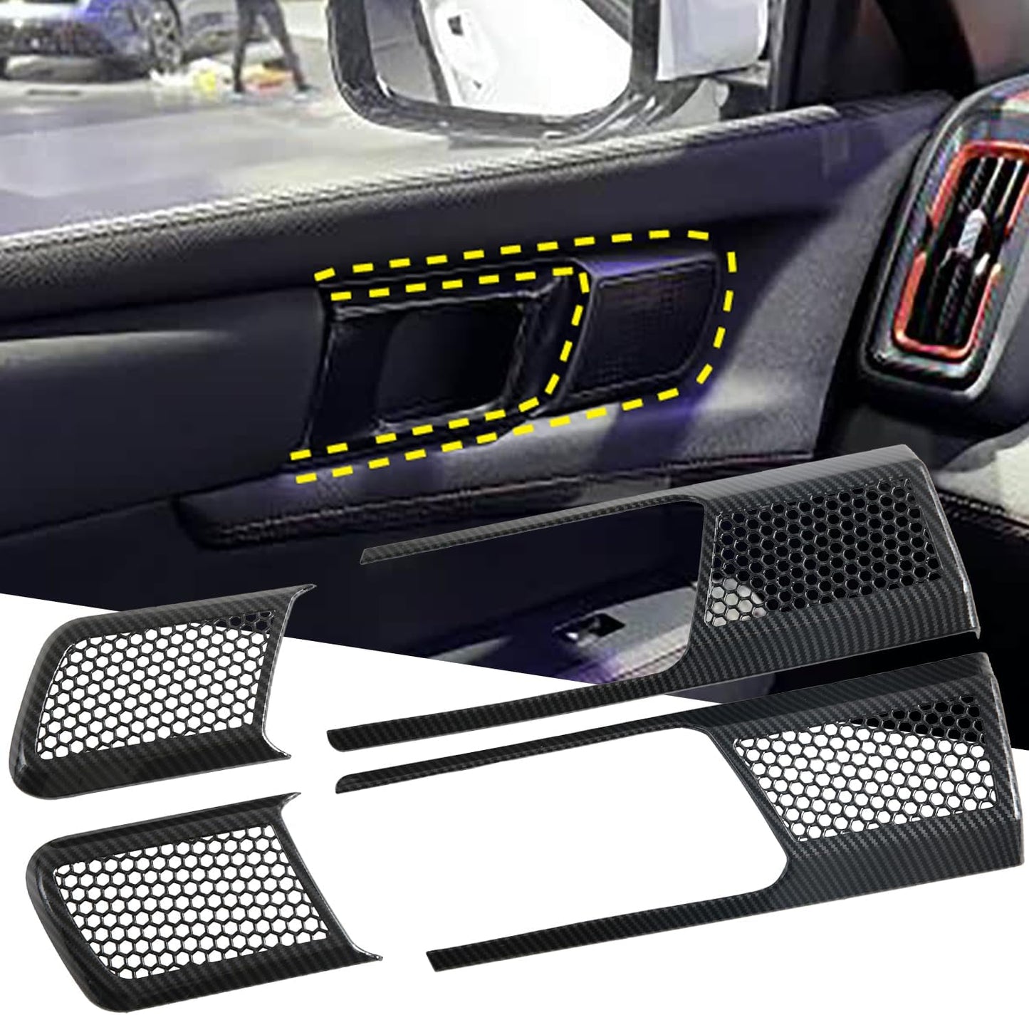 L2R para BYD Shark 6 (2024-2025) Cubierta de Manija Interior de Puerta Accesorios Interiores de Coche Estilo Fibra de Carbono ABS Decoración de Revestimiento 4 PCS