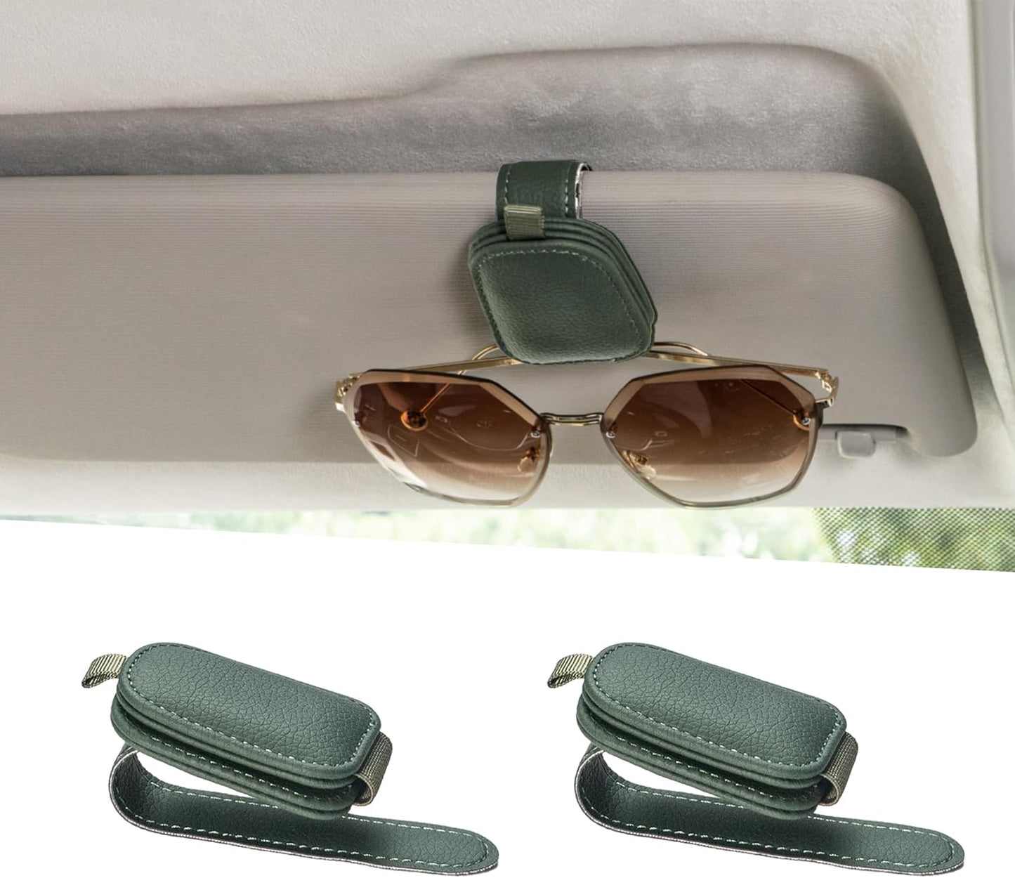 Ctmods 2026 Sunglass Holder for Car, Magnetic Leather Sunglasses Holder and Ticket Card Clip, Car Visor Accessories
