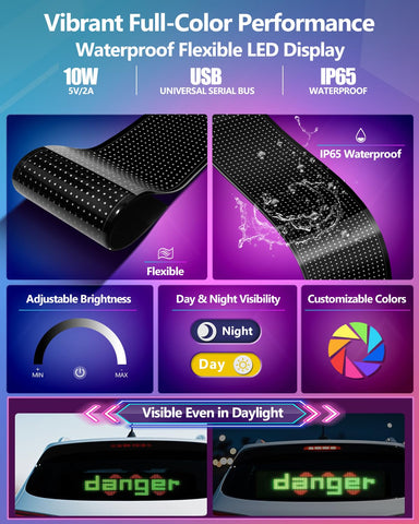 Multifunctional Bright Programmable Flex LED Display for Cars/SUVs/Trucks/Tesla/Multi-Scene