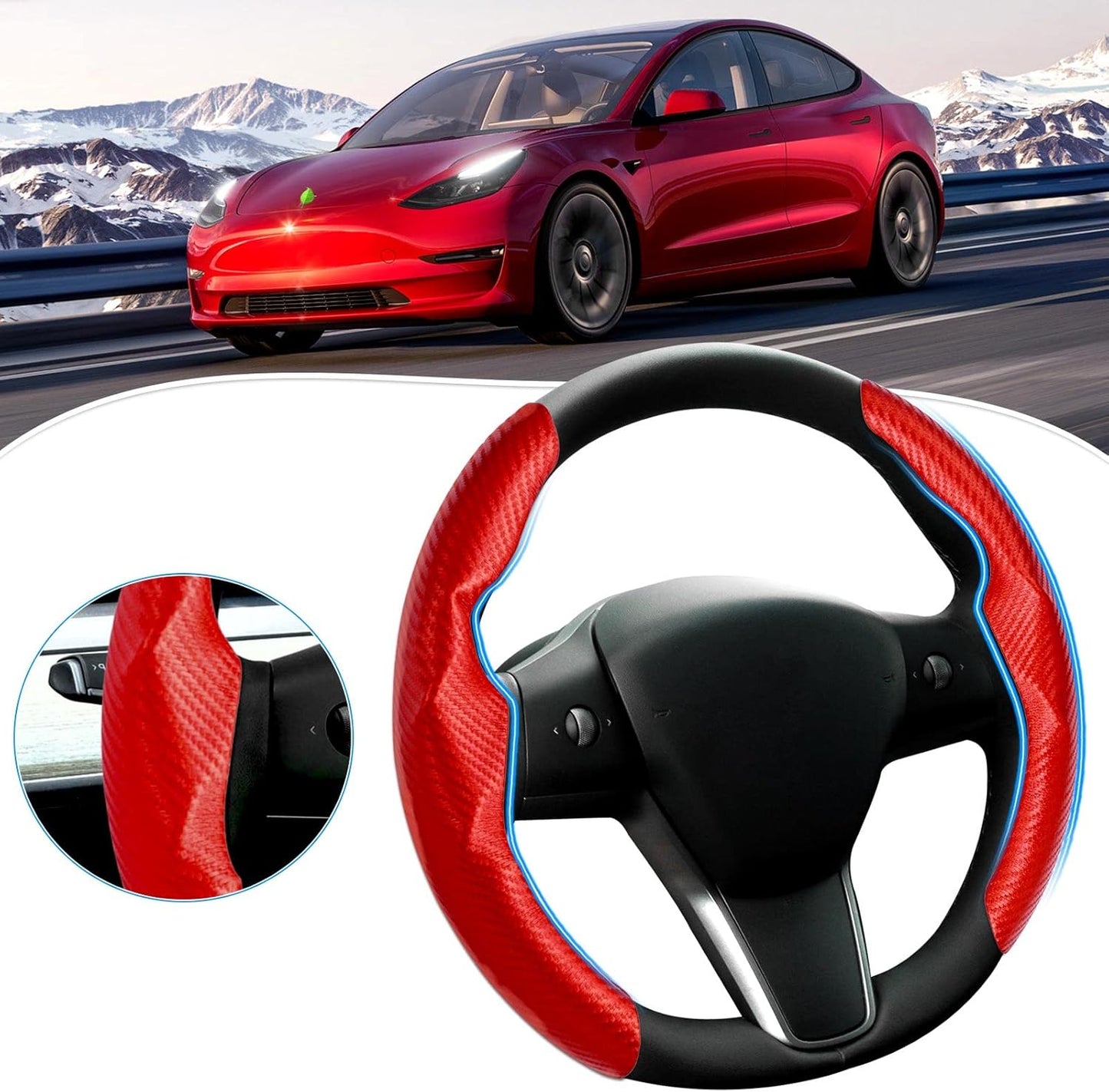 2026 Non-Slip Carbon Fiber Steering Wheel Cover Protector Comfortable Breathable For Tesla Model 3/Y