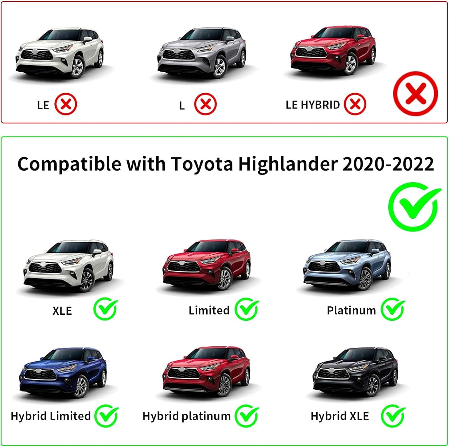 قضبان متقاطعة قابلة للقفل 260 رطل رفوف سقف لتويوتا هايلاندر 2020 - 2025 XLE Limited Platinum Hybrid (ليست لـ L/LE/LE Hybrid)
