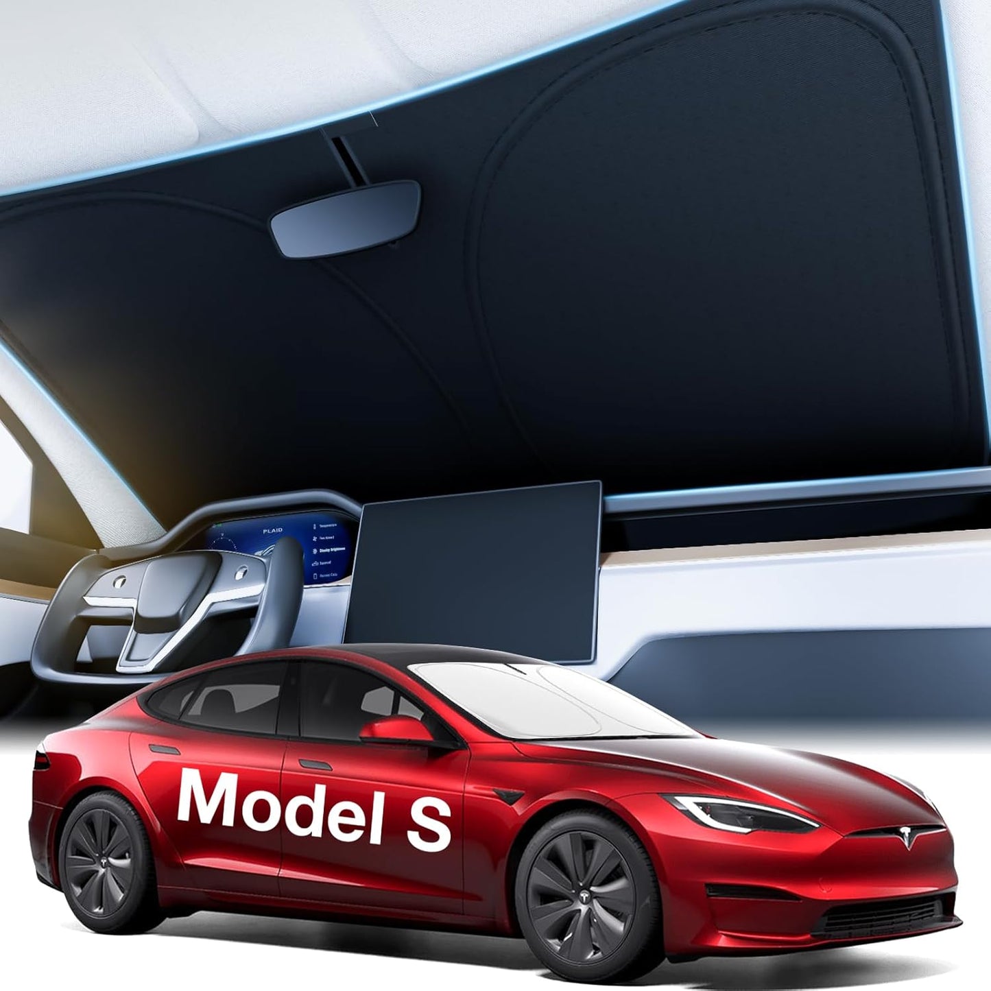 Ctmods 2026 Windshield Sunshade Foldable Heat Insulation Sunshade with Storage Bag, for Model S/X/3/Y