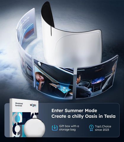 Ctmods 2026 Windshield Sunshade Foldable Heat Insulation Sunshade with Storage Bag, for Model S/X/3/Y