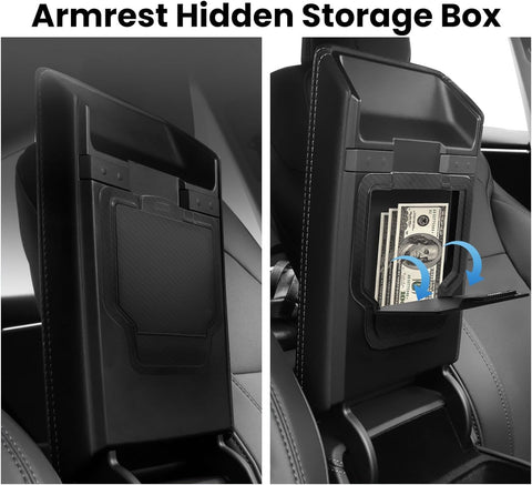 Center Console Organizer Tray 5 Pcs Include Armrest Hidden Drawer Storage Box Cup Holder For Tesla Model 3 Highland