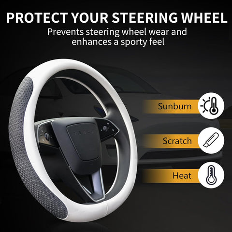 Ctmods 2026 Non-Slip Breathable Nappa Leather Steering Wheel Protector Cover for Tesla Model 3/Y