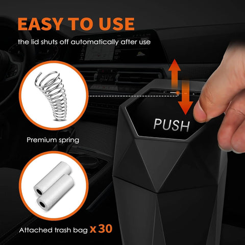 2026 Ctmods Car Trash Can with Lid Car Accessories for Interior, Leakproof Vehicle Garbage Can with 30 Attached Trash Bags, Multipurpose Organizers and Storage for Home/Office
