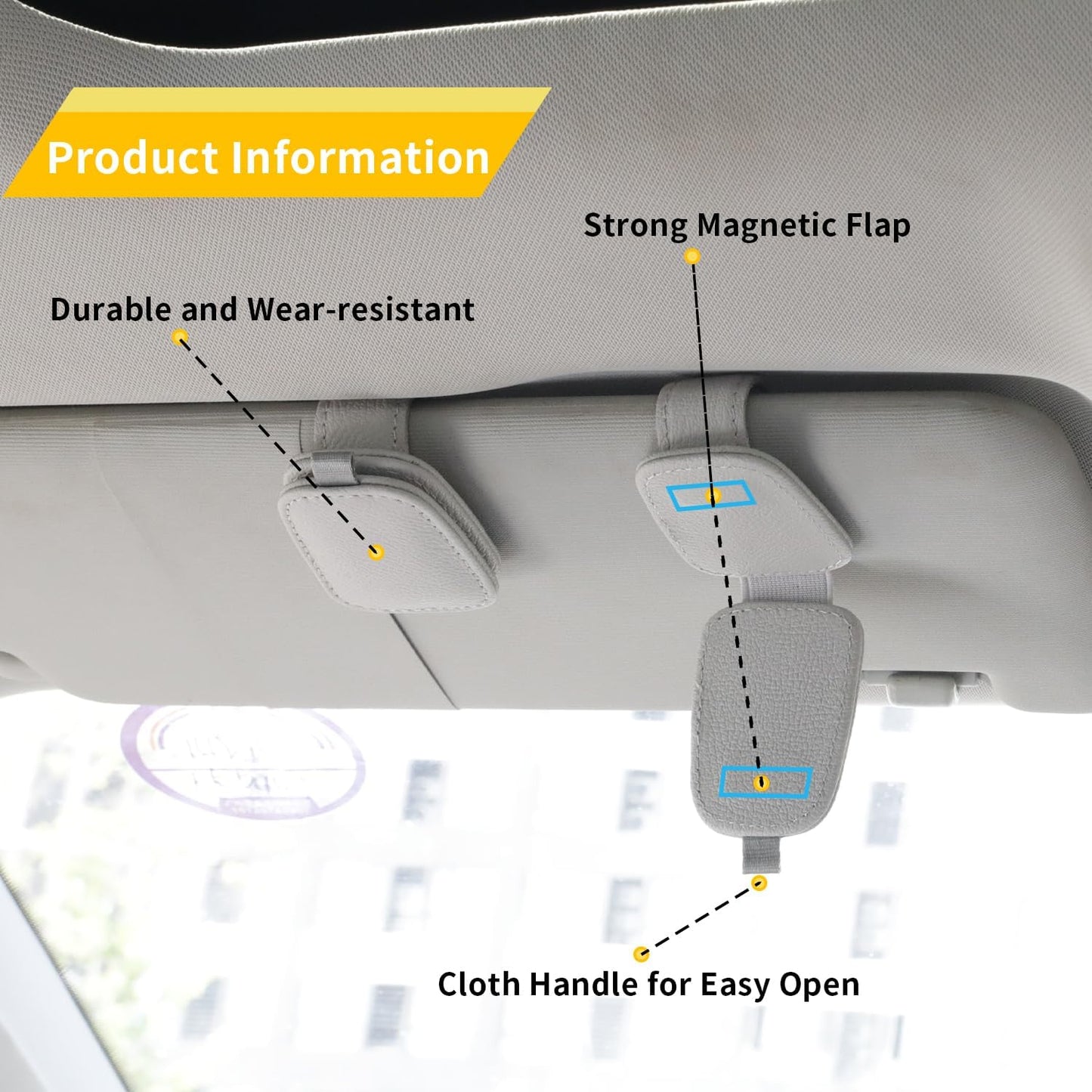 Ctmods 2026 Sunglass Holder for Car, Magnetic Leather Sunglasses Holder and Ticket Card Clip, Car Visor Accessories