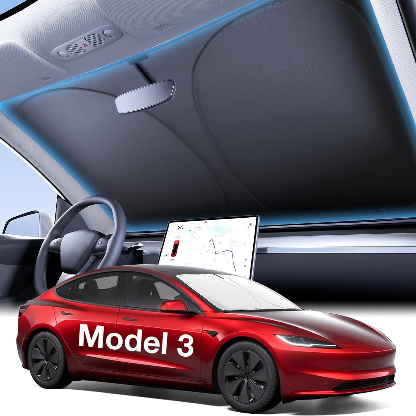 Parasol plegable con aislamiento térmico 2026 con bolsa de almacenamiento, para Model S/X/3/Y