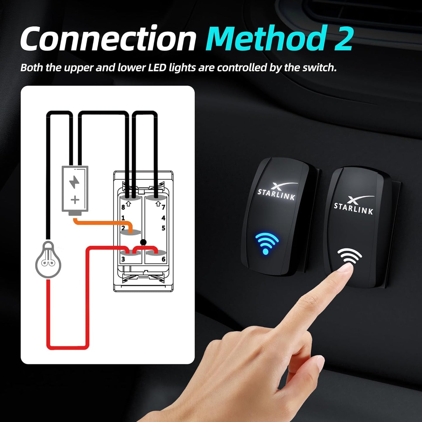 Starlink Rocker Switch, Compatible with Starlink MINI/GEN1-3, Waterproof SPST 5-Pin On/Off Toggle Switch 20A 12V/24V with Jumper Wires, for RV, Marine & Outdoor Satellite Signal Reception Control
