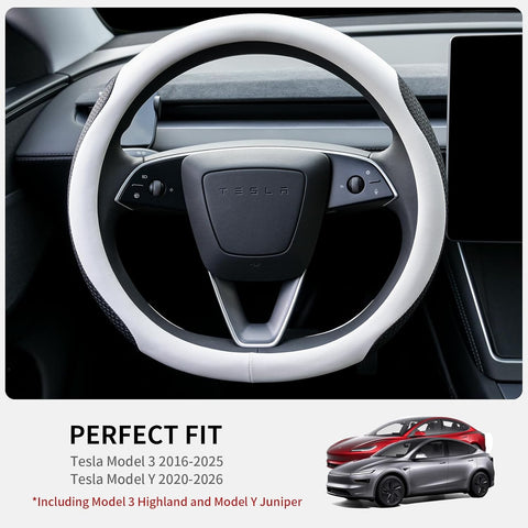 Ctmods 2026 Non-Slip Breathable Nappa Leather Steering Wheel Protector Cover for Tesla Model 3/Y