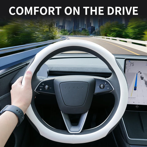 Ctmods 2026 Non-Slip Breathable Nappa Leather Steering Wheel Protector Cover for Tesla Model 3/Y