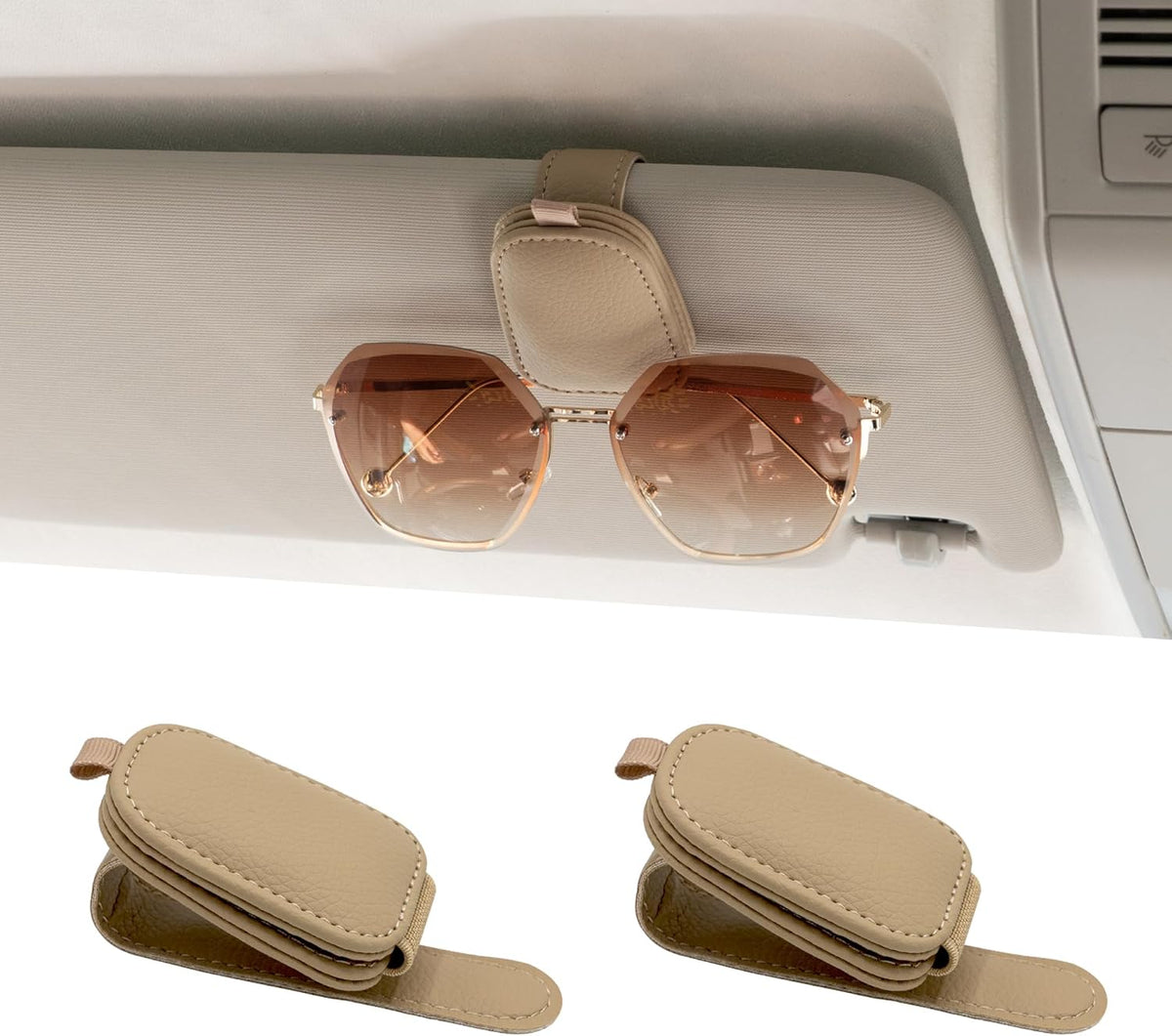 Ctmods 2026 Sunglass Holder for Car, Magnetic Leather Sunglasses Holder and Ticket Card Clip, Car Visor Accessories