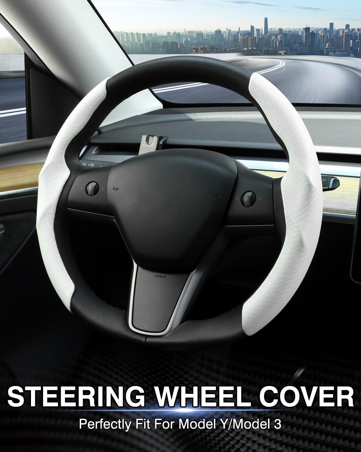 2026 Non-Slip Carbon Fiber Steering Wheel Cover Protector Comfortable Breathable For Tesla Model 3/Y