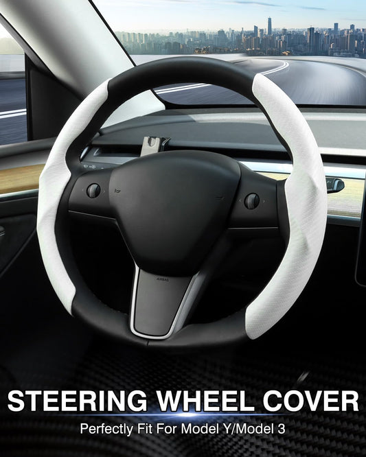 2026 Non-Slip Carbon Fiber Steering Wheel Cover Protector Comfortable Breathable For Tesla Model 3/Y