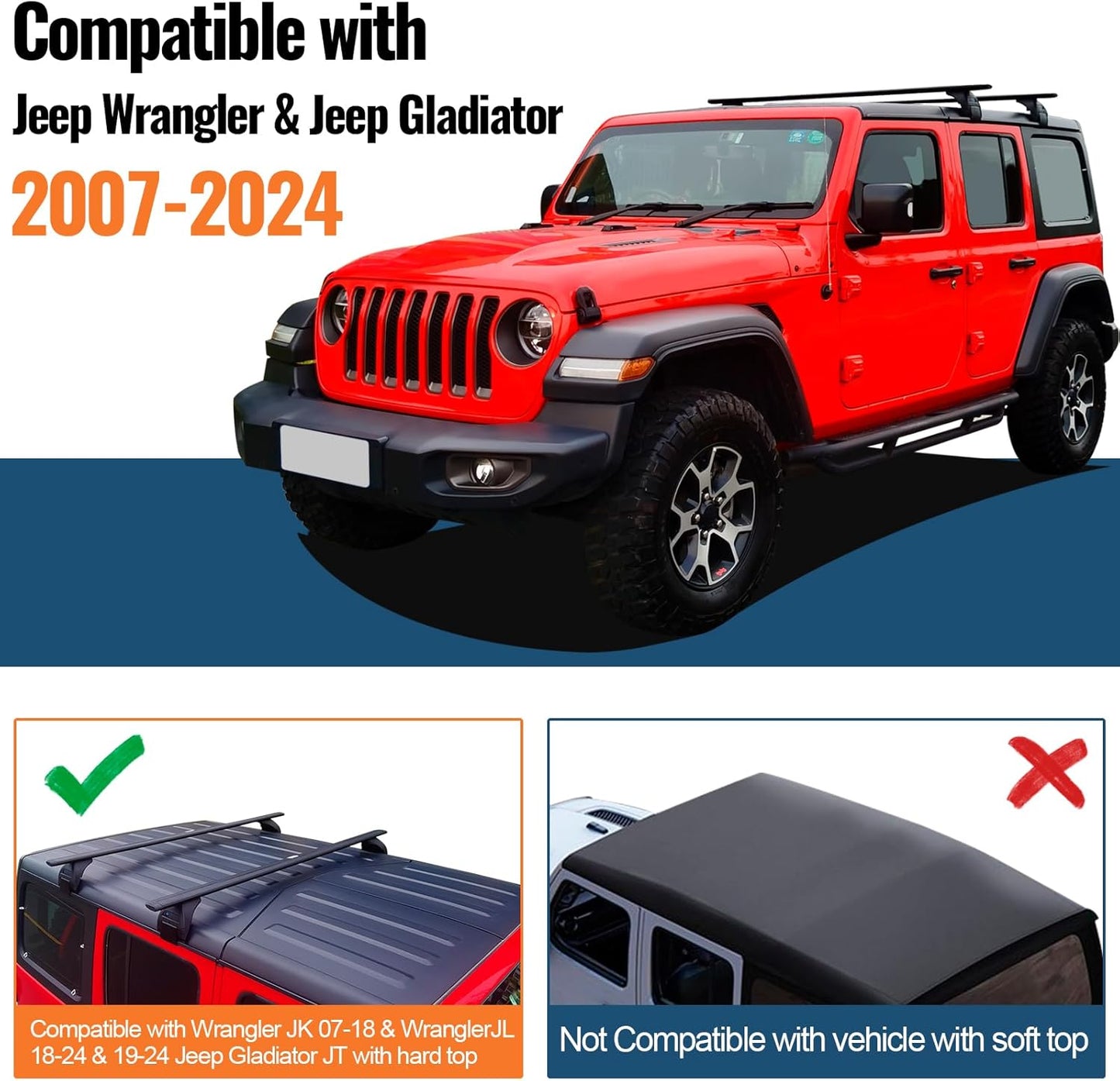 Roof Rack Cross Bars For Jeep Wrangler JK JL Gladiator JT 2007-2025 with Anti-Theft Metal Lock
