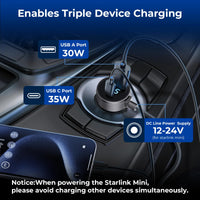 3 in 1 Starlink Mini Cable Car Charger DC Power Cable/Cigarette Lighter Adapter
