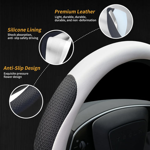 Ctmods 2026 Non-Slip Breathable Nappa Leather Steering Wheel Protector Cover for Tesla Model 3/Y