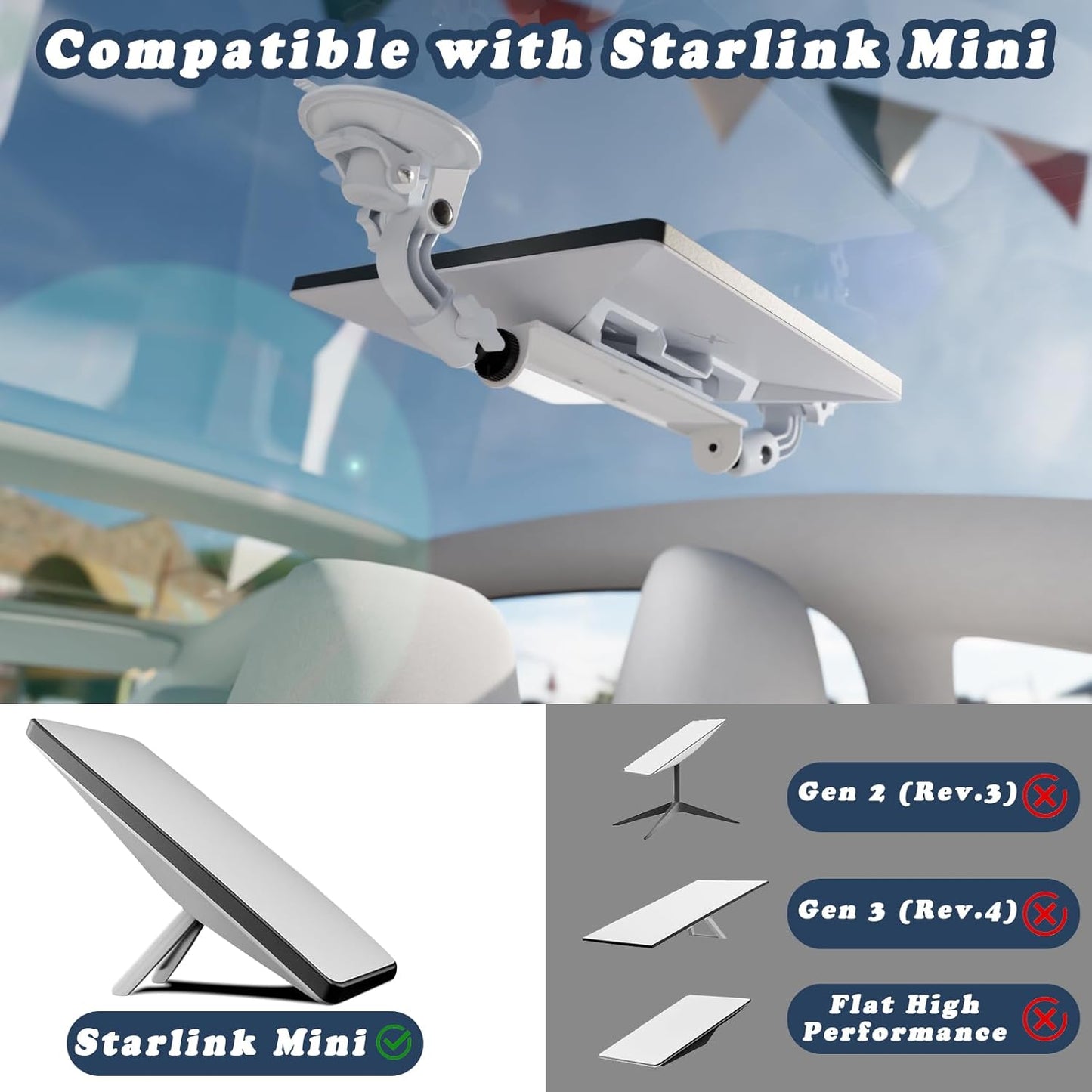 Starlink Mini Mount 360° Adjustable Suction Cup Car Mount Super Strong Suction & Ready to Use, Perfect for Car/RV/Boat/Truck and Marine