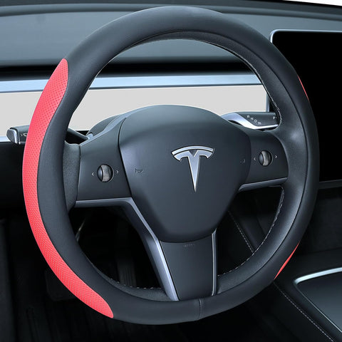 Ctmods 2026 Non-Slip Breathable Nappa Leather Steering Wheel Protector Cover for Tesla Model 3/Y