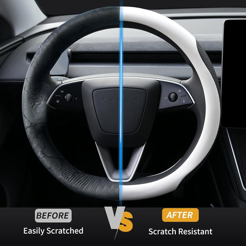 Ctmods 2026 Non-Slip Breathable Nappa Leather Steering Wheel Protector Cover for Tesla Model 3/Y