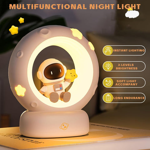 Space Astronaut Kitty LED Night Light for Kids, Nursery Night Light Rechargeable Table Lamp