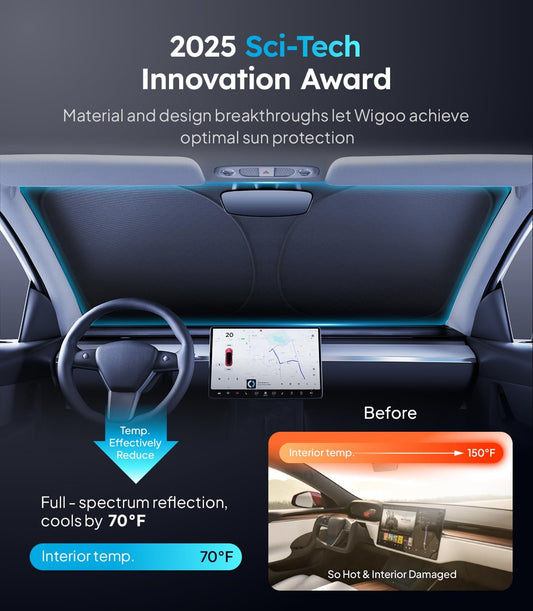 Ctmods 2026 Windshield Sunshade Foldable Heat Insulation Sunshade with Storage Bag, for Model S/X/3/Y