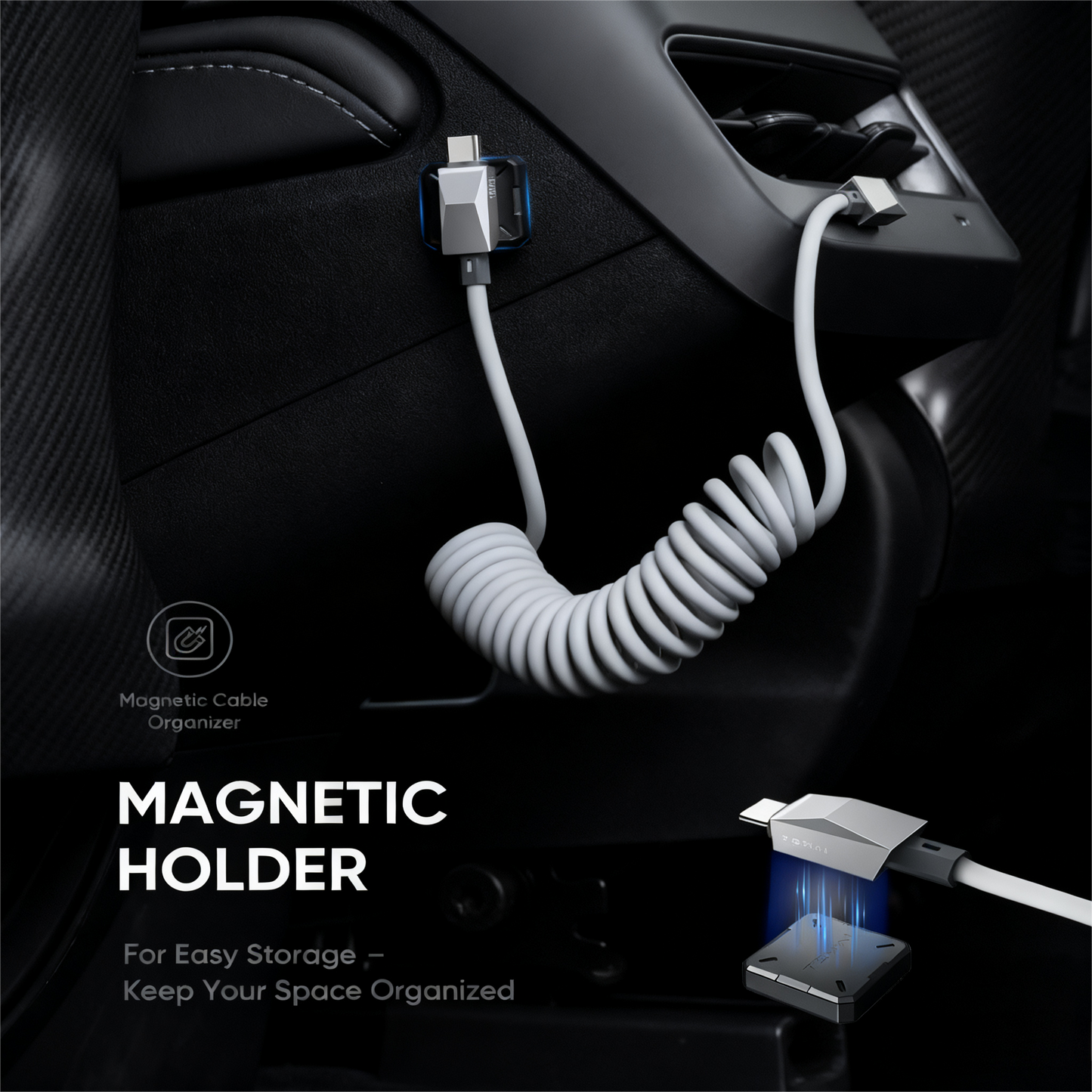 4ft (1.2m) Spring USB-C Cable for Tesla Model Y/3/X/S, Cybertruck-Style Accessories