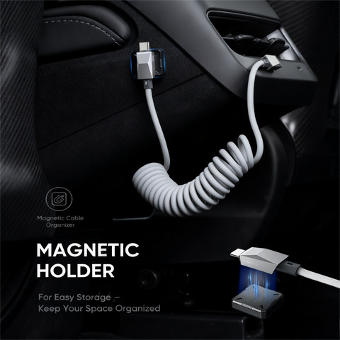 4ft (1.2m) Spring USB-C Cable for Tesla Model Y/3/X/S, Cybertruck-Style Accessories