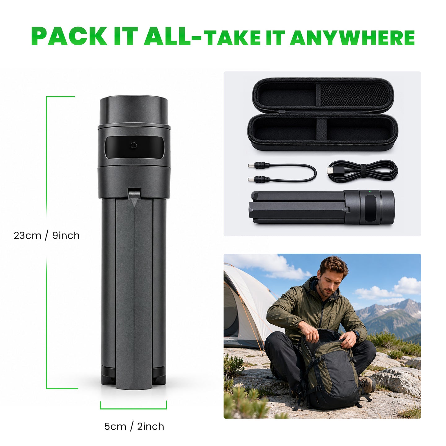 Foldable Starlink Mini battery tripod stand with 9 inch compact size and travel carrying case