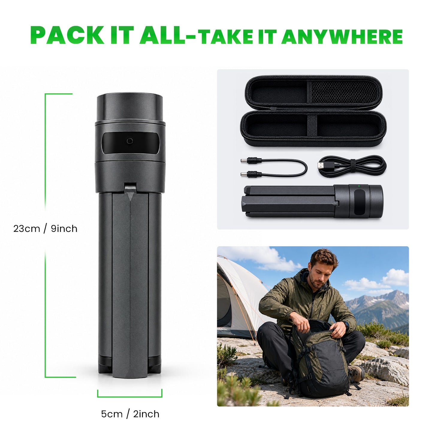 Foldable Starlink Mini battery tripod stand with 9 inch compact size and travel carrying case