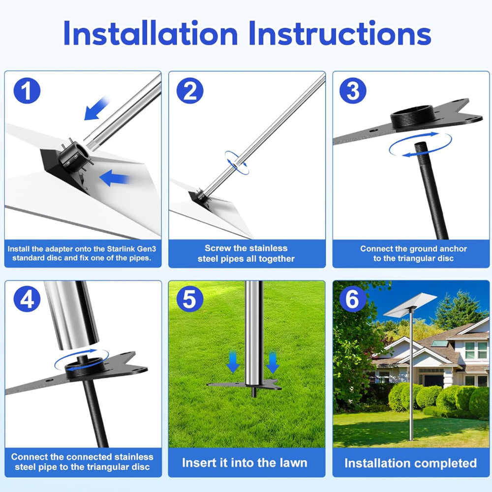 No-Dig Ground Anchor Pole Mount Kit for Starlink Gen 3 Dish