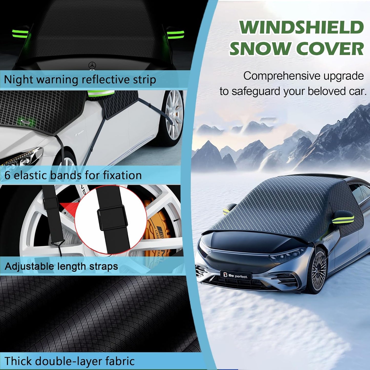Cubierta de nieve para parabrisas de invierno — Cubierta magnética para hielo y escarcha con protector de ventanas laterales y espejos, protección de parabrisas de coche grande para sedanes, SUV, camiones