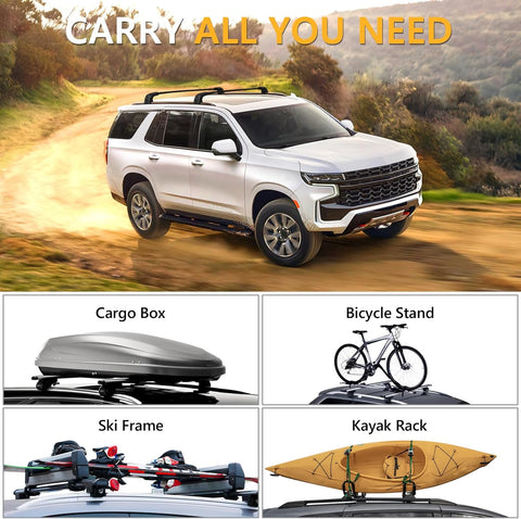 Lockable Roof Rack Black Cross Bars For 2021 - 2025 Chevrolet Suburban & Taho,e GMC Yukon XL, Cadillac Escalade ESV