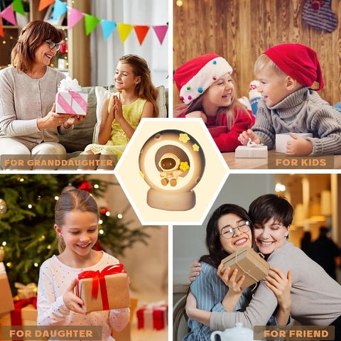 Space Astronaut Kitty LED Night Light for Kids, Nursery Night Light Rechargeable Table Lamp