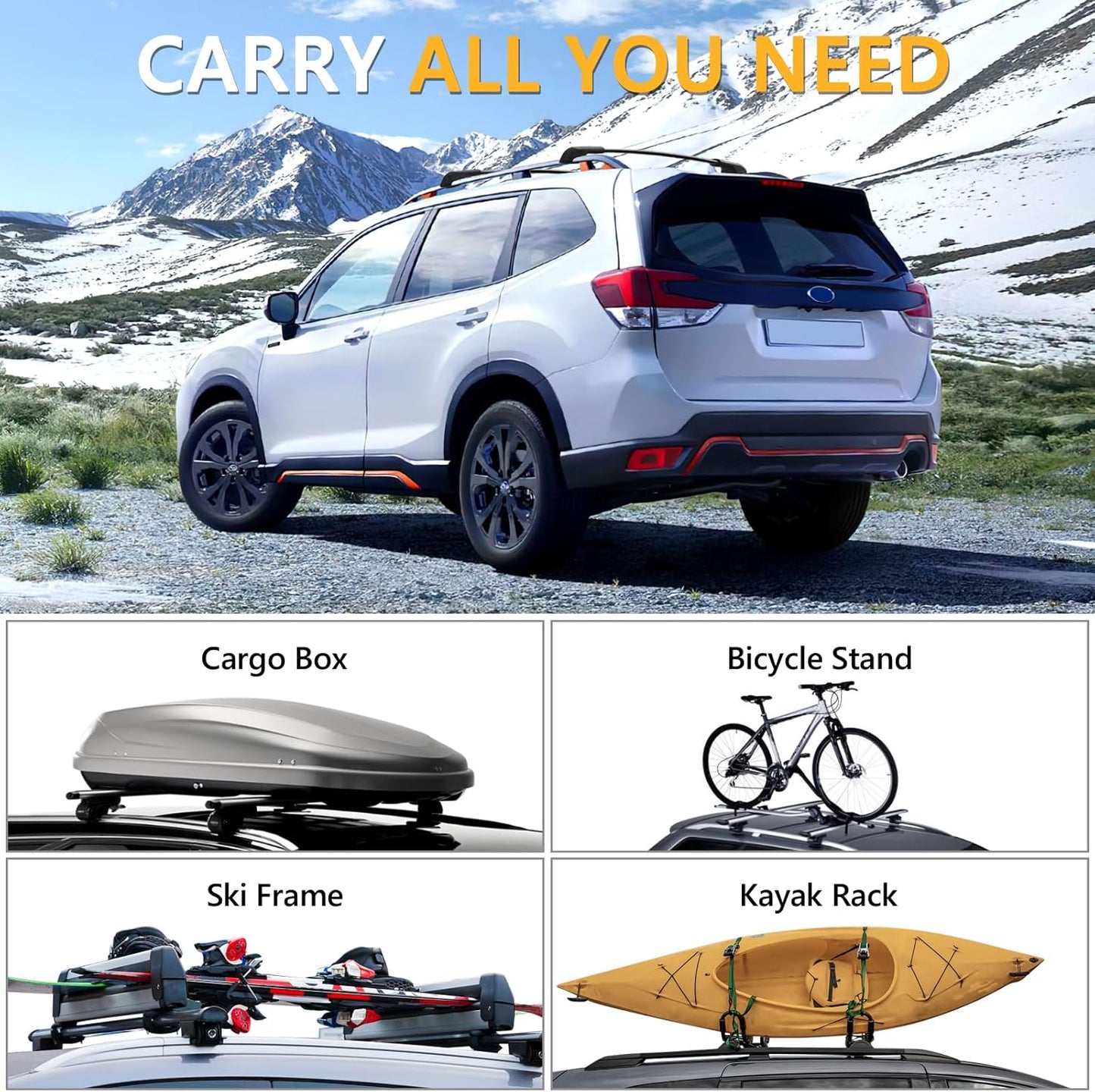 Lockable Roof Rack Cross Bars Compatible with Subaru Forester 2014-2025 with Raised Side Rails (Not for Wilderness)