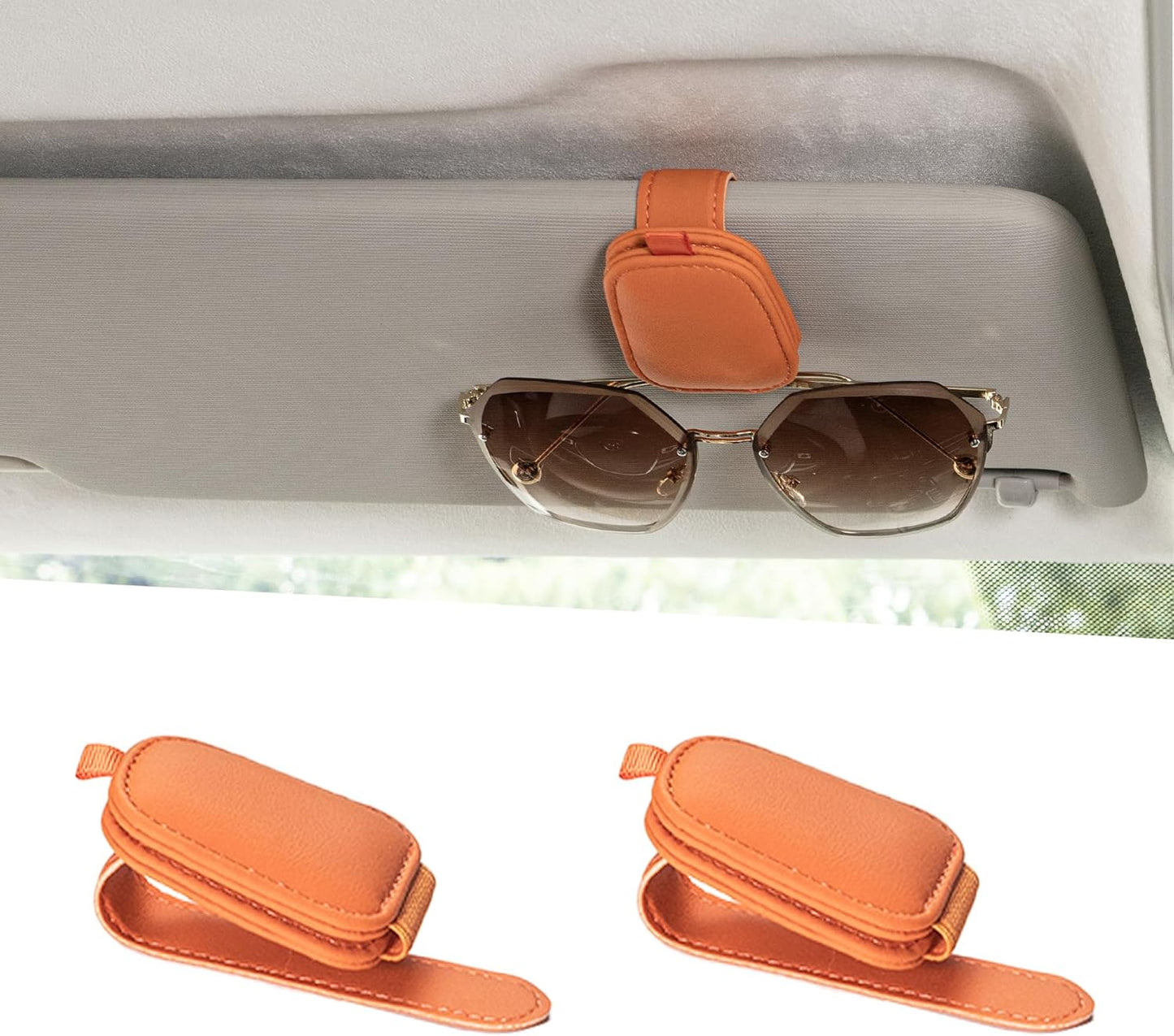 Ctmods 2026 Sunglass Holder for Car, Magnetic Leather Sunglasses Holder and Ticket Card Clip, Car Visor Accessories