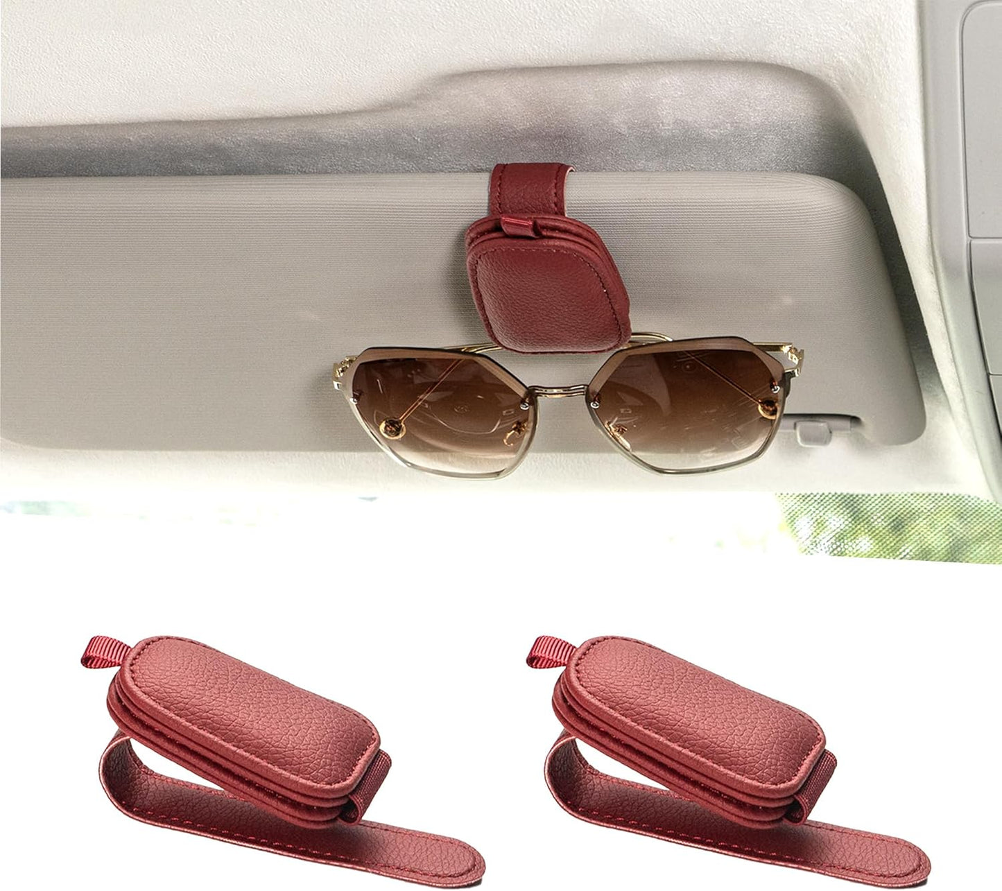 Ctmods 2026 Sunglass Holder for Car, Magnetic Leather Sunglasses Holder and Ticket Card Clip, Car Visor Accessories