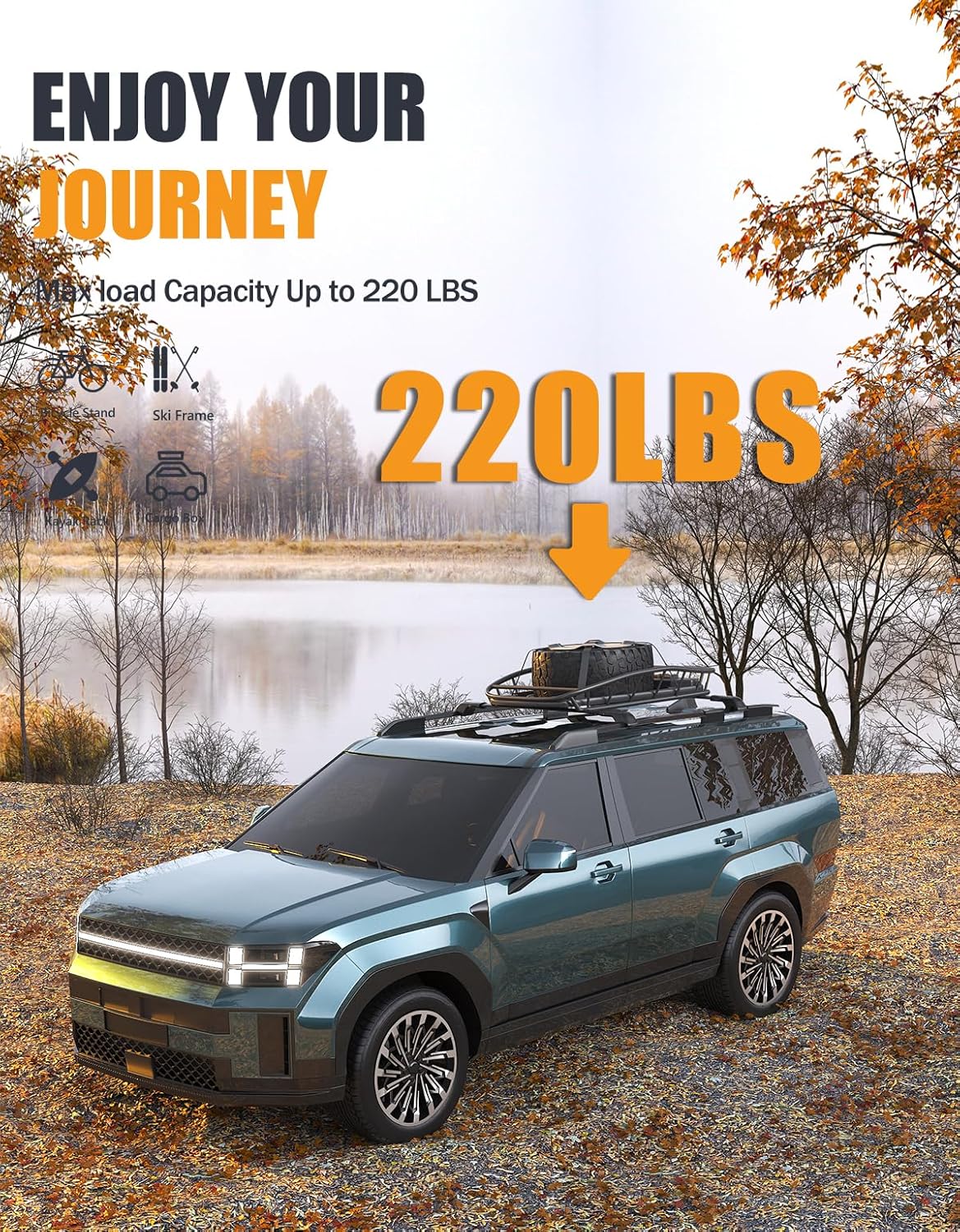 Lockable Roof Rack Cross Bars with Raised Side Rails For Hyundai Santa Fe 2024 2025