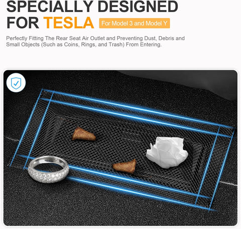 2-Pack Rear Seat Air Condition Outlet Protector with Upgraded Mesh Cloth and Velcro for Tesla Model 3 & Model Y
