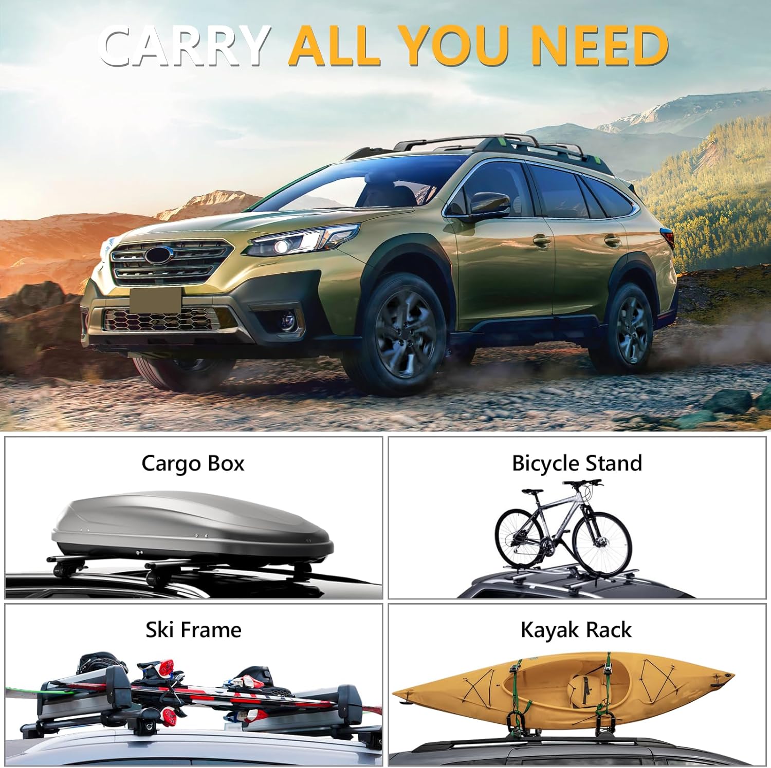 Roof Rack Cross Bars For Subaru Outback Wilderness 2022 - 2025 with Raised Side Rails