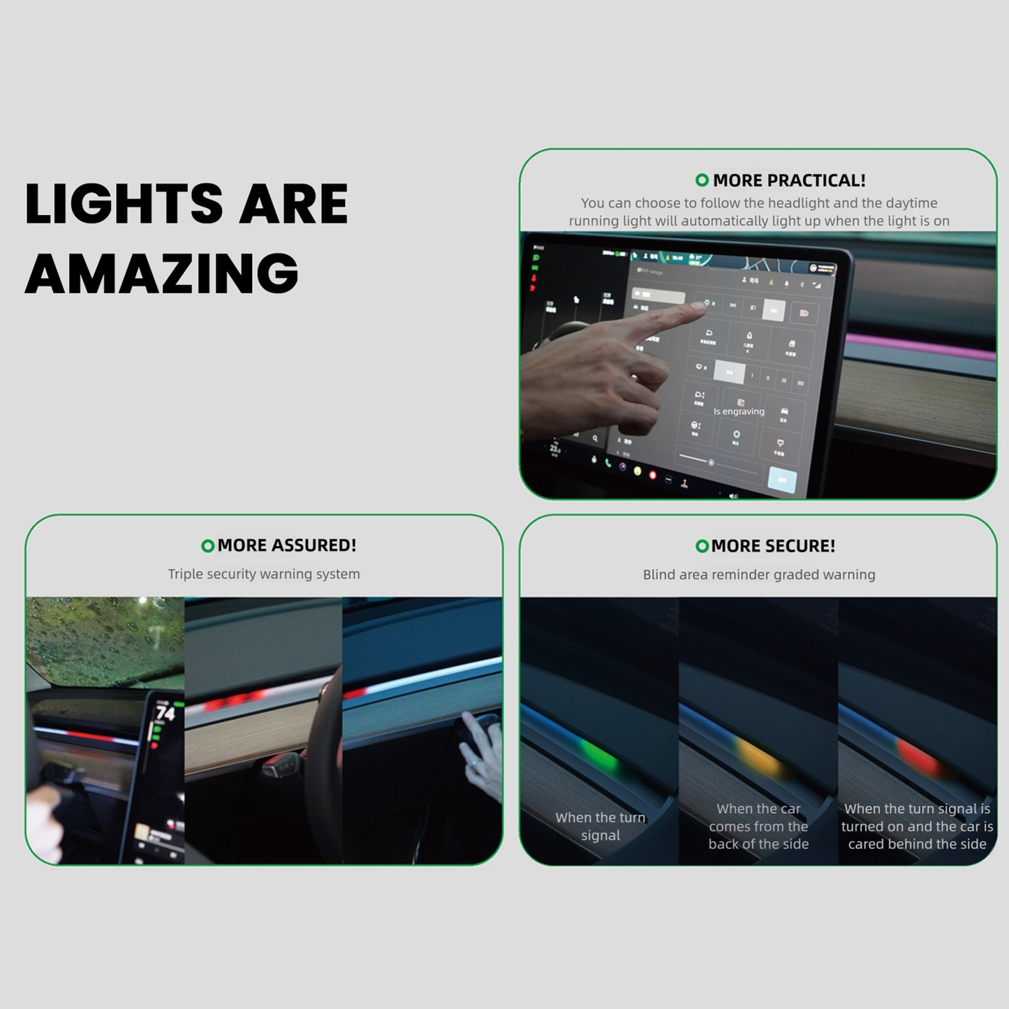 BSD 2.0 Blind Spot Warning System For Tesla Model 3 Highland / Y Juniper/Cybertruck Ambient Lighting