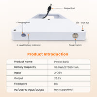 Starlink Mini power bank with charging port, output port, power switch and 4-level battery indicator