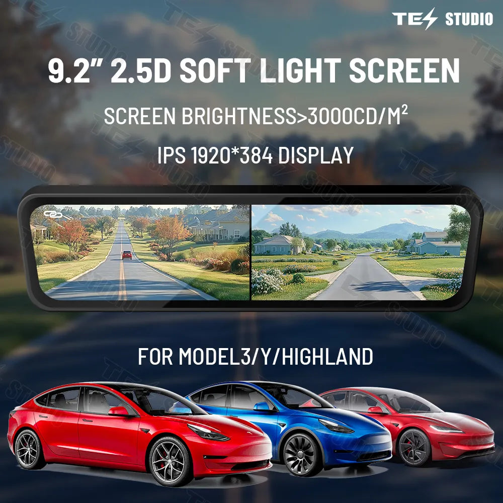 S92 Stream Media Rearview Mirror Dual Way Video Recorder with WiFi For Tesla Model Y Juniper