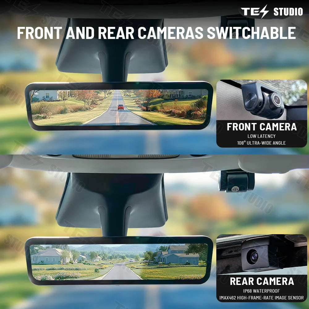S92 Stream Media Rearview Mirror Dual Way Video Recorder with WiFi For Tesla Model Y Juniper